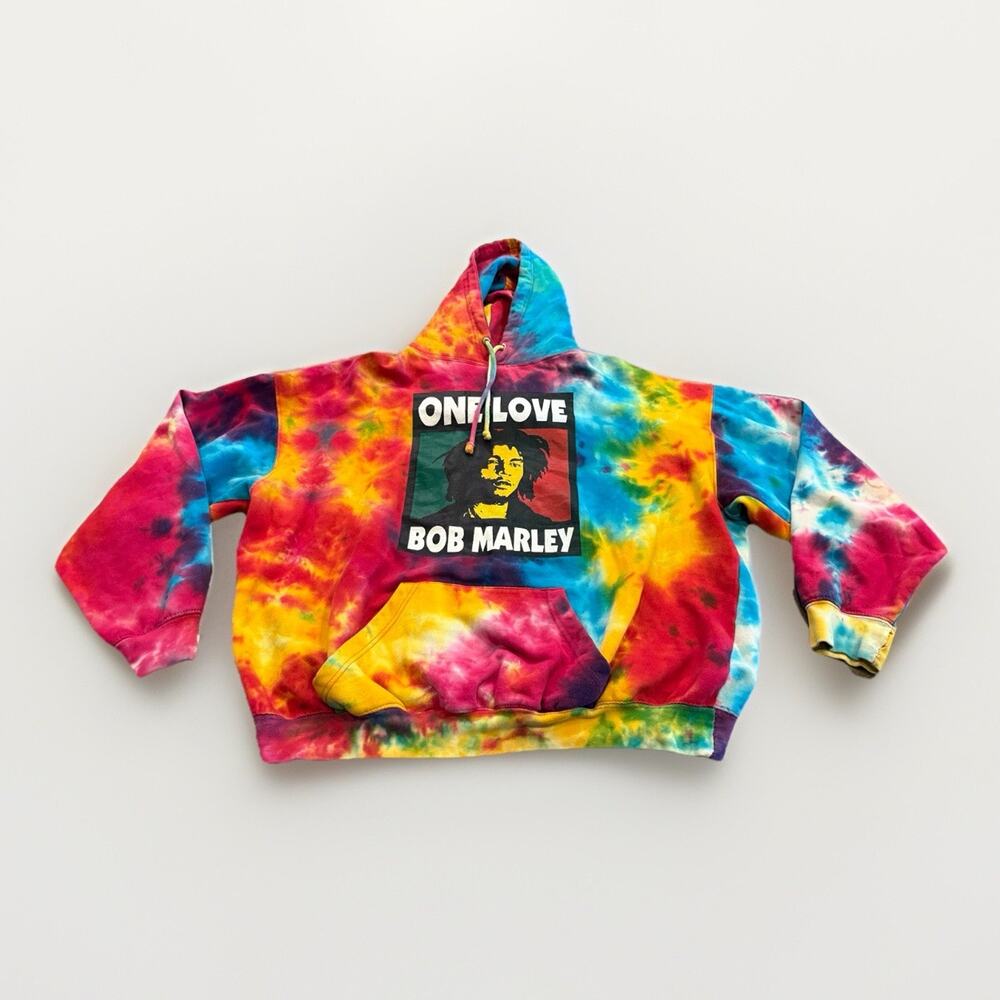 Exist Mens Tie Dye Bob Marley One Love Graphic Print Hoodie Size XL *Flaws*